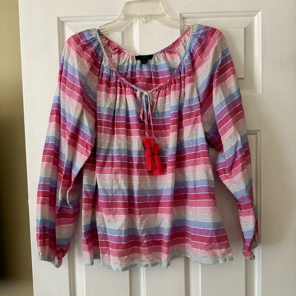 J. Crew rainbow striped boho peasant blouse. Size medium. Cotton.